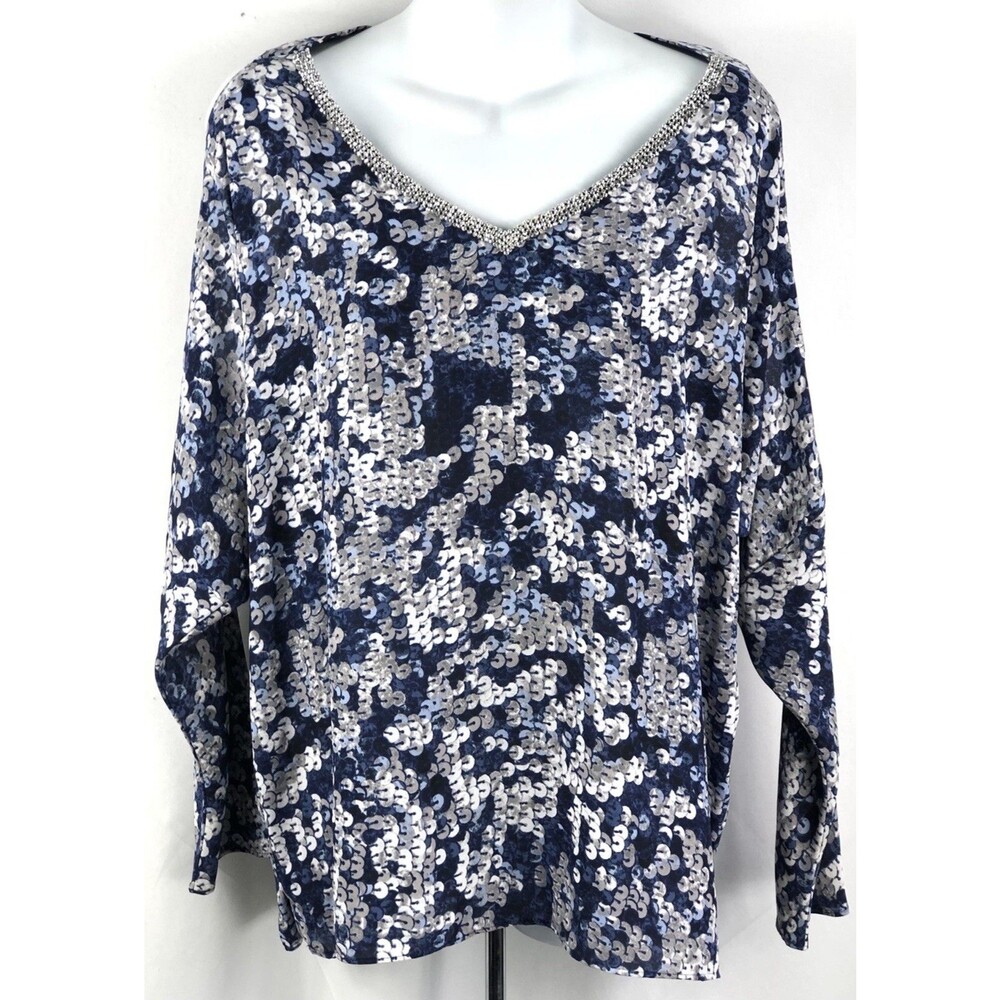 Juicy Couture Cold shoulder top L blue Geo beaded Sequin strappy back Disco Y2K